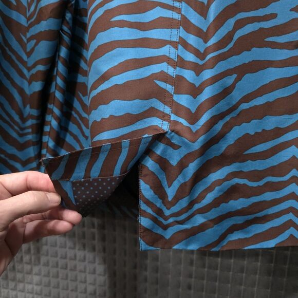 Blue Brown Zebra Silk Jacket Lg Y2K Open Blazer Glam Preppy Boho Chic Statement - Picture 11 of 14